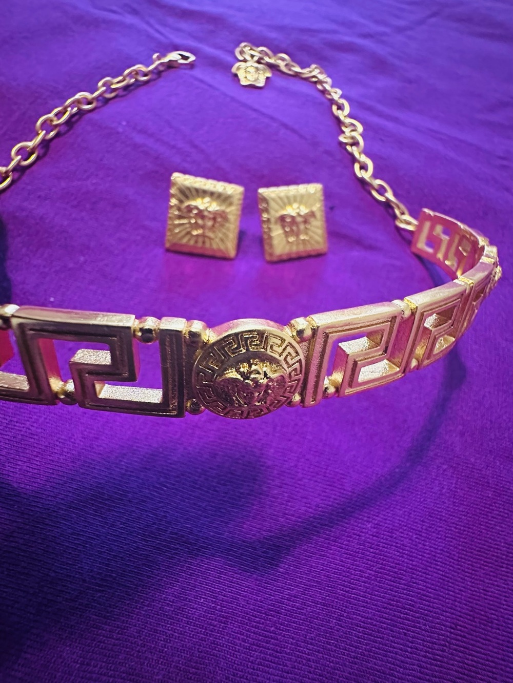Gold Medusa Motif Statement Necklace and Earrings Set/inspired